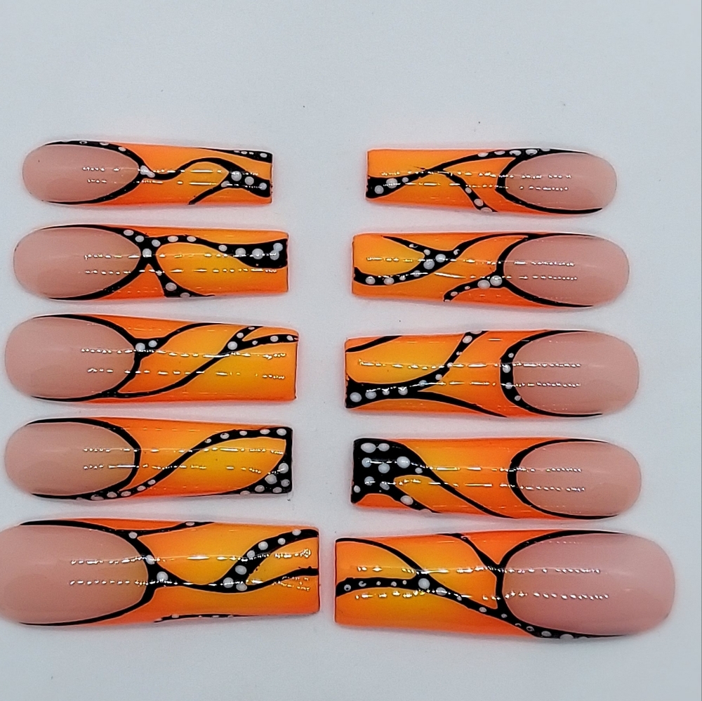 XXL Monarch Butterfly Inspired Press on Nails